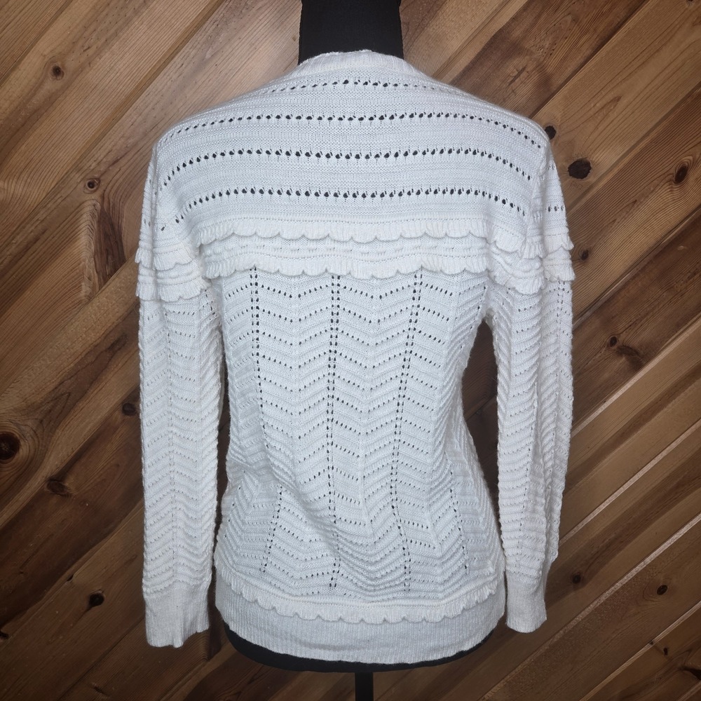 J Crew Womens Crew Neck Scalloped Pointelle Sweater Sz S Ivory Wool Blend - Picture 7 of 9